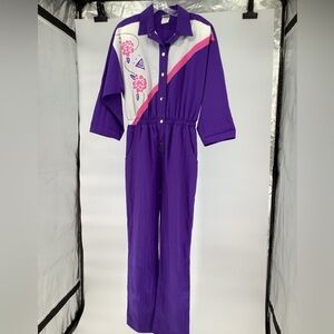 Vintage 80s Purple Floral Women's Jumpsuit Size 11/12